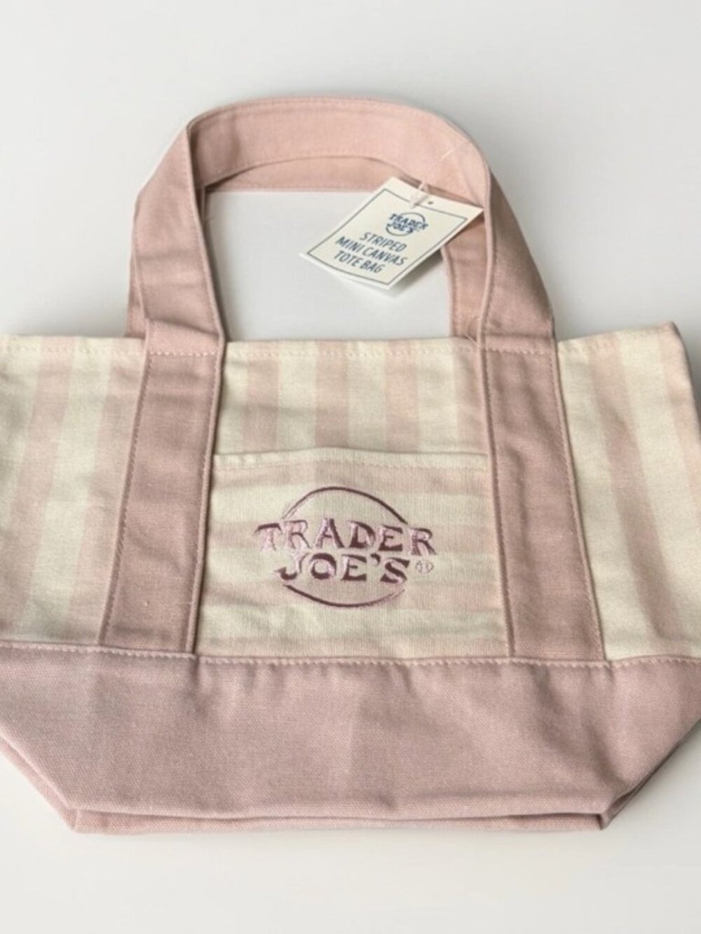 NEW TRADER JOE'S Striped Mini Canvas Tote Bag Purse Summer 2026 Pink/Cream